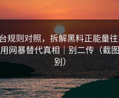 平台规则对照，拆解黑料正能量往期：别用网暴替代真相｜别二传（截图鉴别）