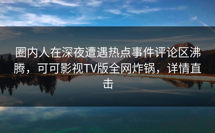 圈内人在深夜遭遇热点事件评论区沸腾，可可影视TV版全网炸锅，详情直击