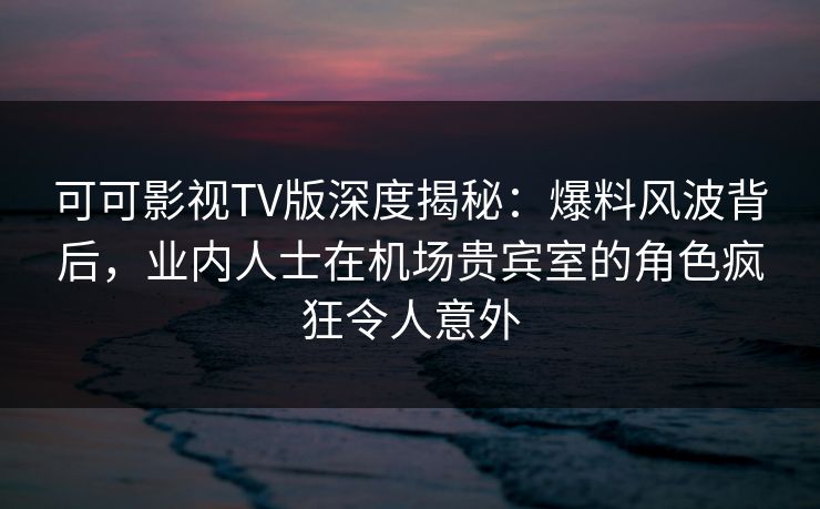 可可影视TV版深度揭秘：爆料风波背后，业内人士在机场贵宾室的角色疯狂令人意外